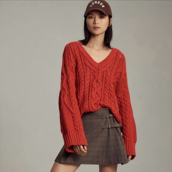 NWT! Anthropologie Maeve Wide-Sleeve Cable-Knit Sweater - Size Medium 💎 - Picture 1 of 12